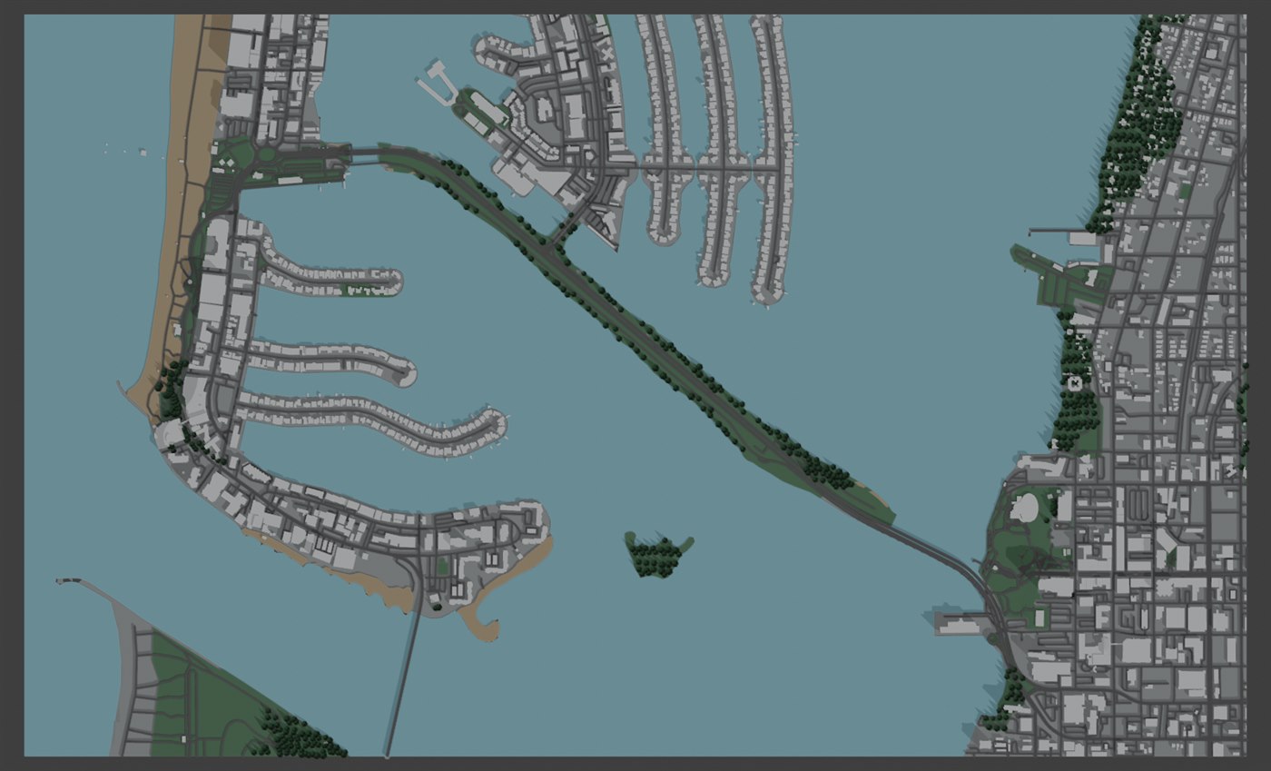 Generated Clearwater coastline, islands, and causeway