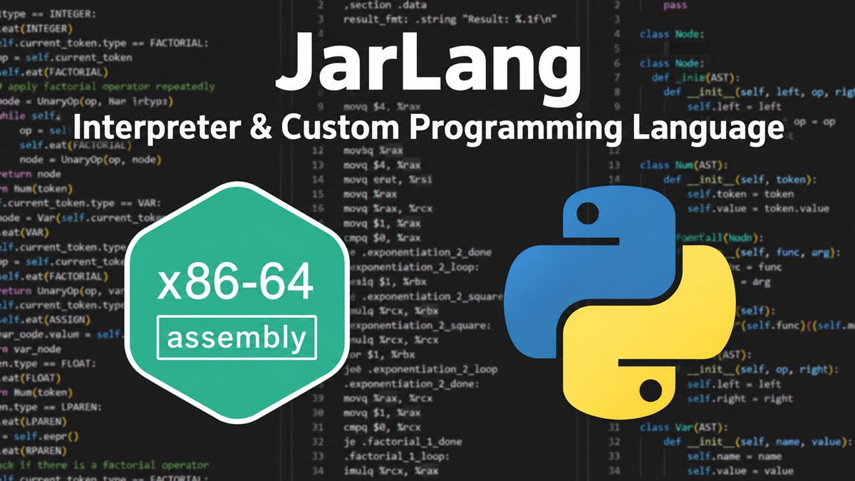 JarLang interpreter with x86-64 assembly and Python