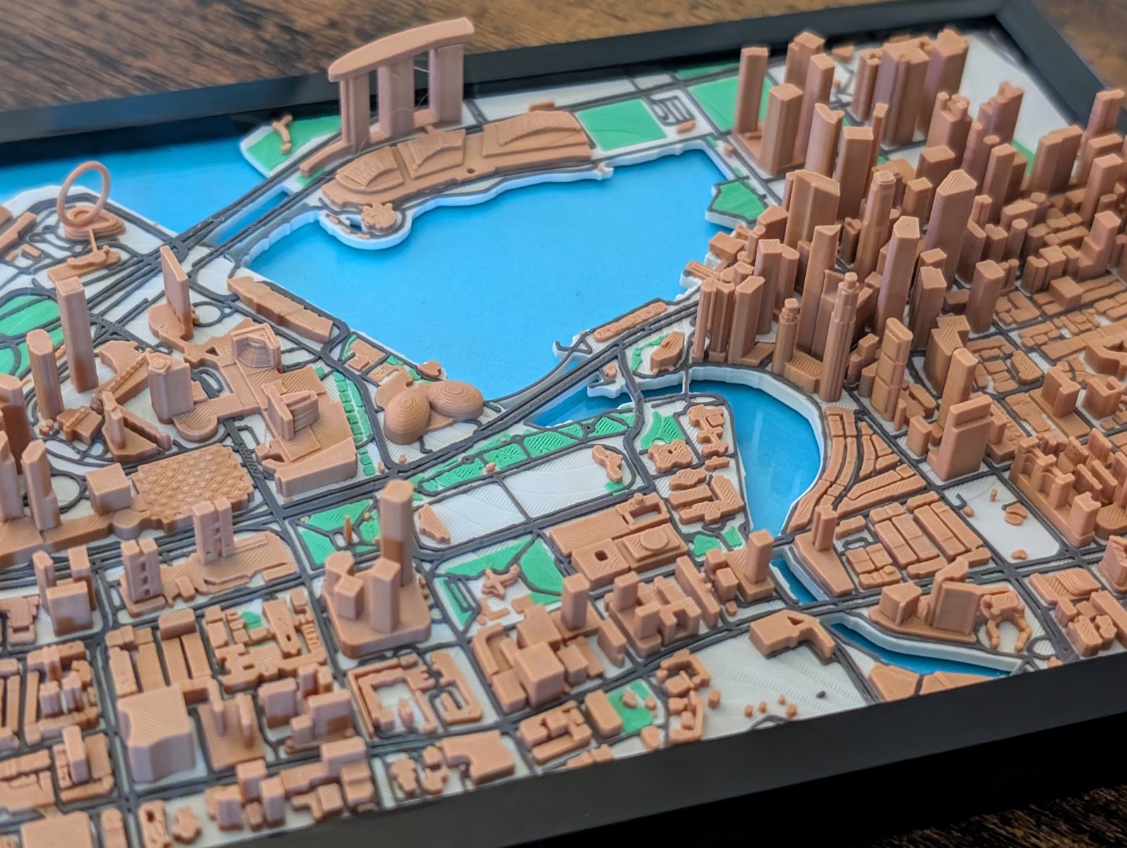 Close-up of my manually designed Jarvizar Singapore print, showing Marina Bay Sands and the waterfront skyline